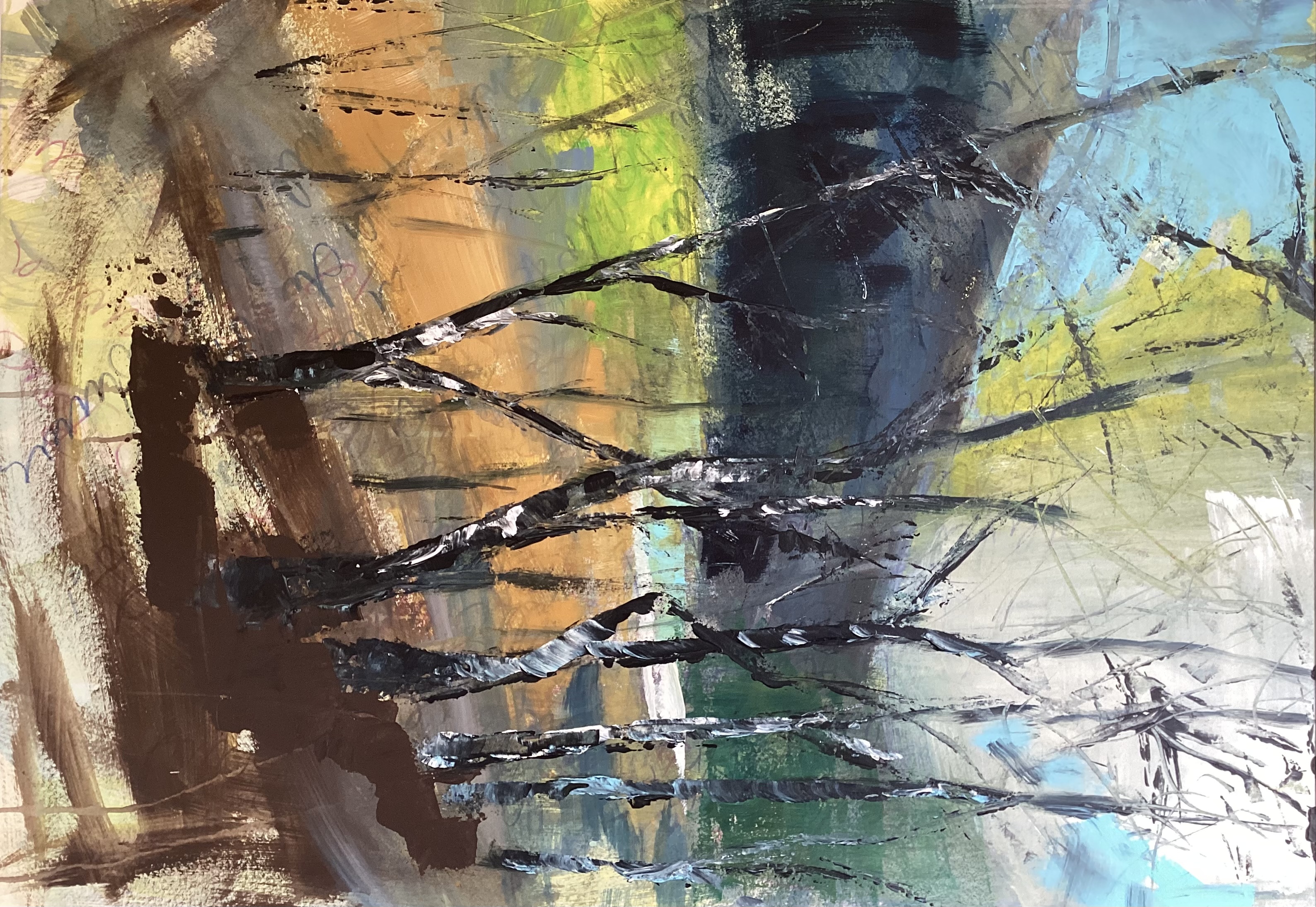 Bild von Franziska Morgner-Fanderl - Fruehling laesst sein blaues Band, Acryl auf Pappe, 100 x 70